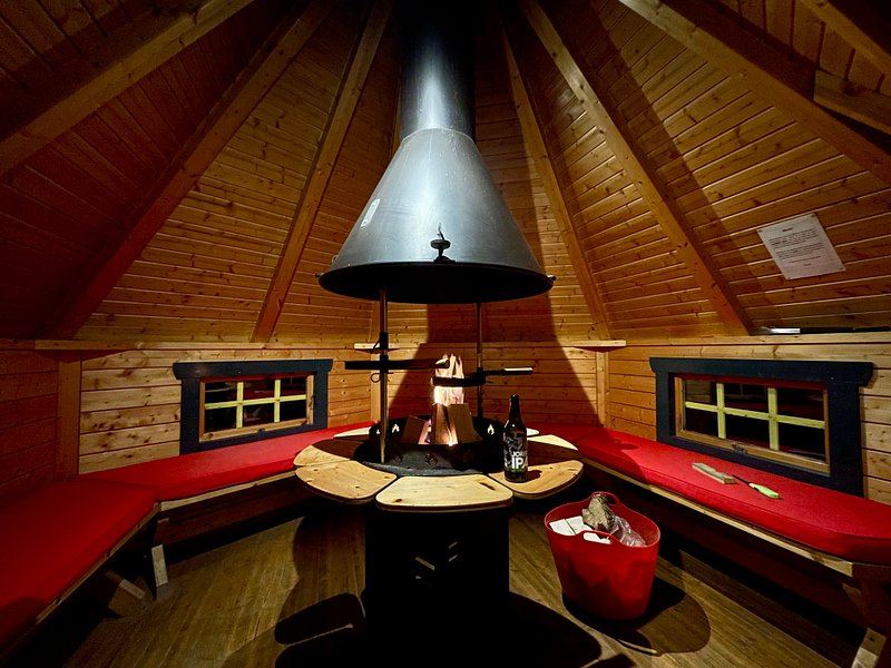 Inside the barbecue hut